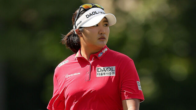 THE WOODLANDS, TEXAS - APRIL 26: Haeran Ryu of Korea looks on from the 18th green during the third round of The Chevron Championship 2025 at The Club at Carlton Woods on April 26, 2025 in The Woodlands, Texas.
