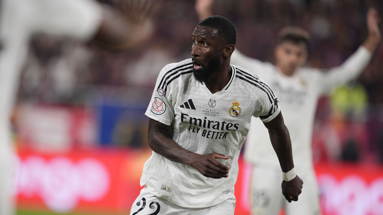 SEVILLA, SPAIN - APRIL 26: Antonio Rudiger of Real Madrid in action during the Spanish Cup, Copa del Rey, Final football match played between FC Barcelona and Real Madrid at La Cartuja Stadium on April 26, 2025 in Sevilla, Spain.