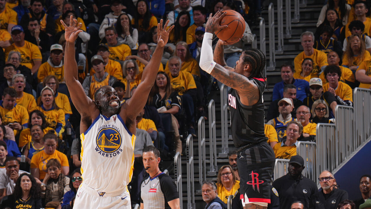 SAN FRANCISCO, CA - APRIL 26: Jalen Green #4 of the Houston Rockets shoots the ball during the game against the Golden State Warriors during Round 1 Game 3 of the 2025 NBA Playoffs on April 26, 2025 at Chase Center in San Francisco, California. NOTE TO USER: User expressly acknowledges and agrees that, by downloading and or using this photograph, user is consenting to the terms and conditions of Getty Images License Agreement. Mandatory Copyright Notice: Copyright 2025 NBAE