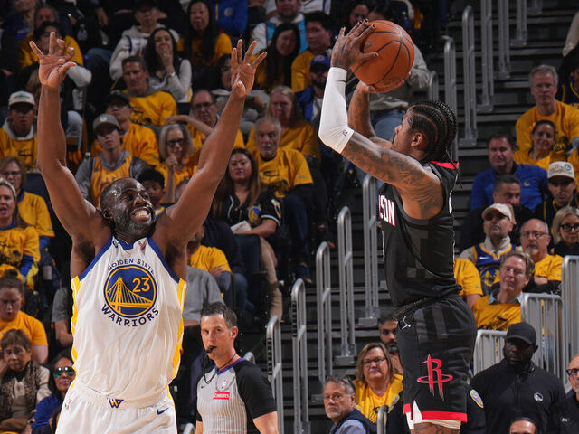 SAN FRANCISCO, CA - APRIL 26: Jalen Green #4 of the Houston Rockets shoots the ball during the game against the Golden State Warriors during Round 1 Game 3 of the 2025 NBA Playoffs on April 26, 2025 at Chase Center in San Francisco, California. NOTE TO USER: User expressly acknowledges and agrees that, by downloading and or using this photograph, user is consenting to the terms and conditions of Getty Images License Agreement. Mandatory Copyright Notice: Copyright 2025 NBAE