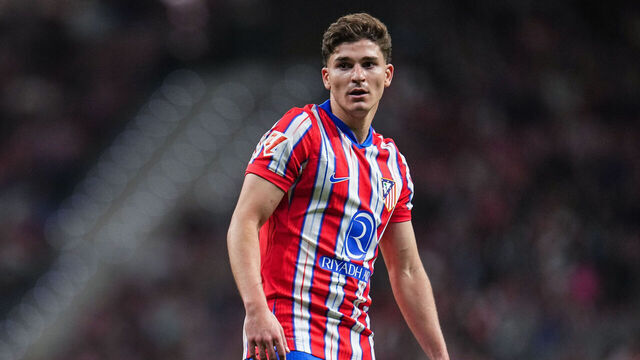 MADRID, SPAIN - APRIL 24: Julian Alvarez of Atletico Madrid looks on during the LaLiga match between Atletico de Madrid and Rayo Vallecano at Riyadh Air Metropolitano on April 24, 2025 in Madrid, Spain.