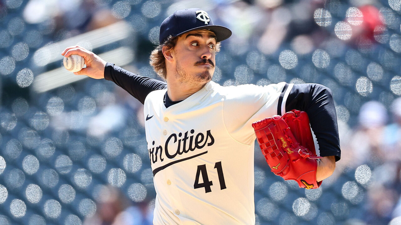 MINNEAPOLIS, MINNESOTA - APRIL 27: Joe Ryan #41 of the Minnesota Twins delivers a pitch against the Los Angeles Angels during the first inning at Target Field on April 27, 2025 in Minneapolis, Minnesota.