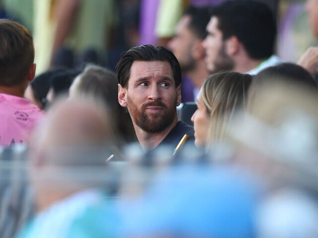 FORT LAUDERDALE, FLORIDA - APRIL 27: Lionel Messi #10 of Inter Miami CF looks on from the stands the MLS match between Inter Miami CF and FC Dallas at Chase Stadium on April 27, 2025 in Fort Lauderdale, Florida.