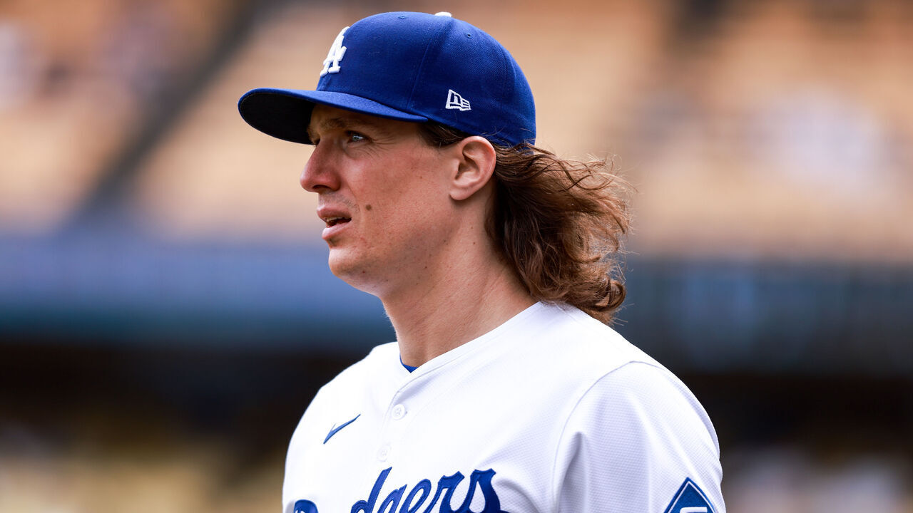 LOS ANGELES, CA - APRIL 27: Tyler Glasnow #31 of the Los Angeles Dodgers looks on during the game between the Pittsburgh Pirates and the Los Angeles Dodgers at Dodger Stadium on Sunday, April 27, 2025 in Los Angeles, California.