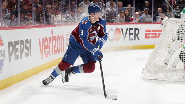 DENVER, COLORADO - APRIL 23: Cale Makar #8 of the Colorado Avalanche skates against the Dallas Stars in Game Three of the First Round of the 2025 Stanley Cup Playoffs at Ball Arena on April 23, 2025 in Denver, Colorado.