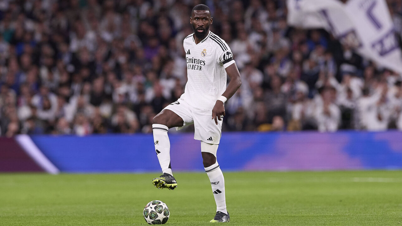 MADRID, SPAIN - 2025/04/16: Antonio Rudiger of Real Madrid CF seen in action during the UEFA Champions League 2024/25 Quarter Final Second Leg match between Real Madrid CF and Arsenal FC at Santiago Bernabeu Stadium. Final score: Real Madrid CF 1 : 2 Arsenal FC.