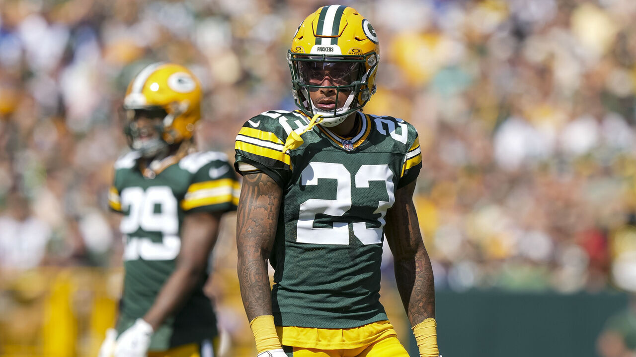 GREEN BAY, WI - SEPTEMBER 15: Cornerback Jaire Alexander #23 of the Green Bay Packers stands on the field during the first quarter of an NFL football game against the Indianapolis Colts, at Lambeau Field on September 15, 2024 in Green Bay, Wisconsin.