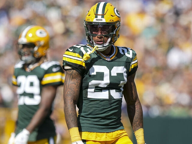GREEN BAY, WI - SEPTEMBER 15: Cornerback Jaire Alexander #23 of the Green Bay Packers stands on the field during the first quarter of an NFL football game against the Indianapolis Colts, at Lambeau Field on September 15, 2024 in Green Bay, Wisconsin.