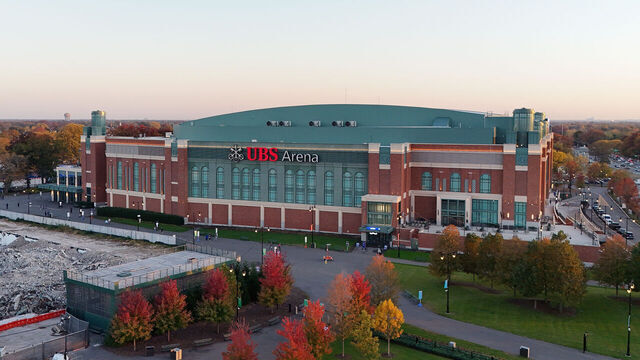 ELMONT, NEW YORK - OCTOBER 22: An aerial view of the arena prior to the game between the New York Islanders and the Detroit Red Wings at UBS Arena on October 22, 2024 in Elmont, New York.