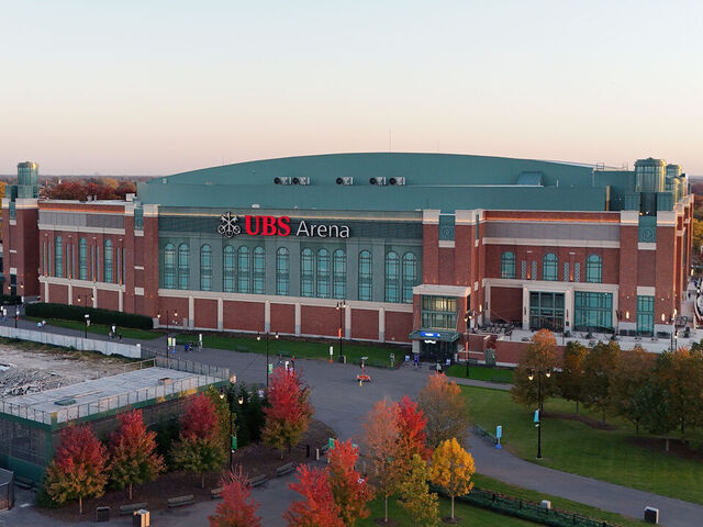 ELMONT, NEW YORK - OCTOBER 22: An aerial view of the arena prior to the game between the New York Islanders and the Detroit Red Wings at UBS Arena on October 22, 2024 in Elmont, New York.