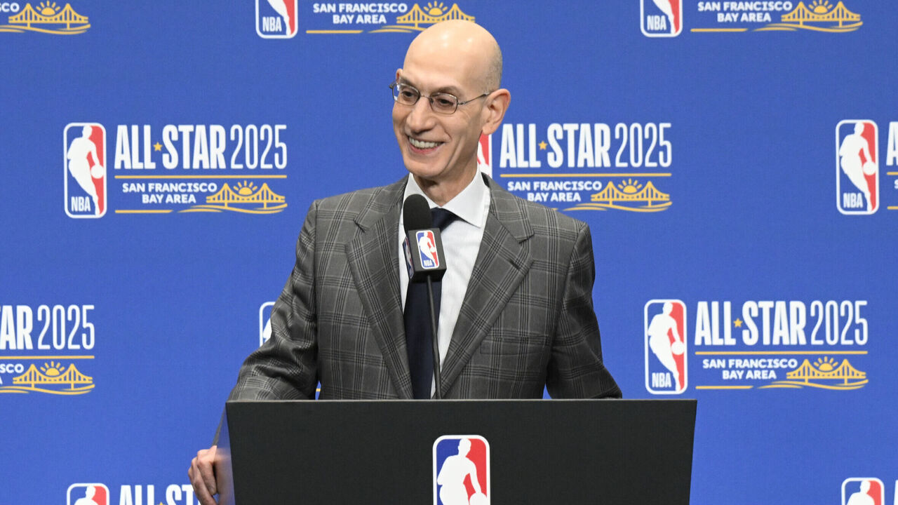 SAN FRANCISCO, CA - FEBRUARY 15: NBA Commissioner Adam Silvers speaks to the media during the State Farm All-Star Saturday as part of NBA All-Star Weekend on Saturday, February 15, 2025 at Chase Center in San Francisco, California. NOTE TO USER: User expressly acknowledges and agrees that, by downloading and/or using this Photograph, user is consenting to the terms and conditions of the Getty Images License Agreement. Mandatory Copyright Notice: Copyright 2025 NBAE