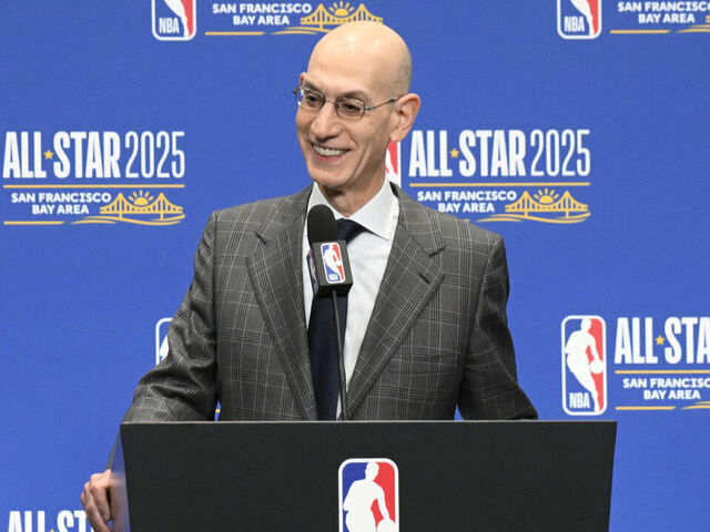 SAN FRANCISCO, CA - FEBRUARY 15: NBA Commissioner Adam Silvers speaks to the media during the State Farm All-Star Saturday as part of NBA All-Star Weekend on Saturday, February 15, 2025 at Chase Center in San Francisco, California. NOTE TO USER: User expressly acknowledges and agrees that, by downloading and/or using this Photograph, user is consenting to the terms and conditions of the Getty Images License Agreement. Mandatory Copyright Notice: Copyright 2025 NBAE