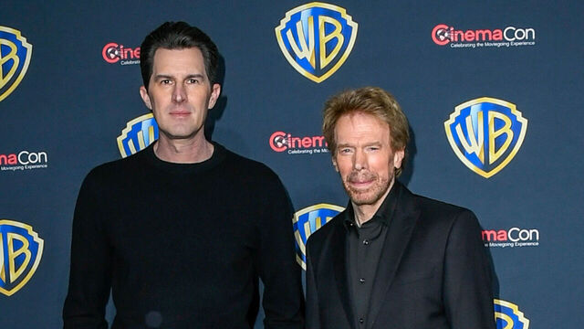 LAS VEGAS, NEVADA - APRIL 01: Joseph Kosinski (L) and Jerry Bruckheimer promote the upcoming film "F1" at the Warner Bros. Pictures presentation during CinemaCon, the official convention of Cinema United at The Colosseum at Caesars Palace on April 01, 2025 in Las Vegas, Nevada.
