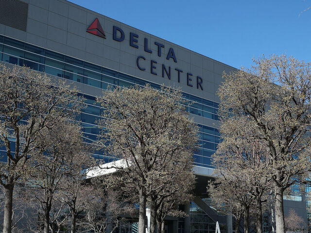 SALT LAKE CITY, UTAH - MARCH 19: General view outside of the Delta Center ahead of the NCAA Men's Basketball Tournament on March 19, 2024 in Salt Lake City, Utah.