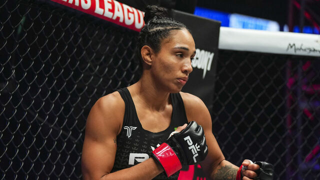 UNCASVILLE, CT - JUNE 13: Taila Santos looks on before fighting Jena Bishop during PFL 2024 week 4 at the Mohegan Sun Arena on June 13, 2024 in Uncasville, Connecticut.