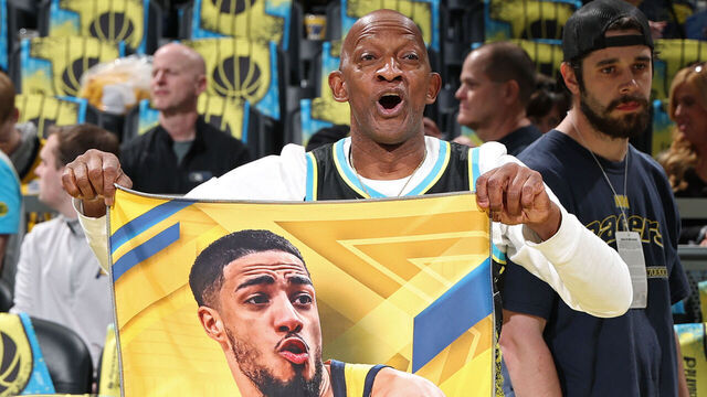 INDIANAPOLIS, IN - APRIL 22: John Halliburton poses for a photo during the game against the Milwaukee Bucks during Round 1 Game 2 of the 2025 NBA Playoffs on April 22, 2025 at Gainbridge Fieldhouse in Indianapolis, Indiana. Mandatory Copyright Notice: Copyright 2025 NBAE