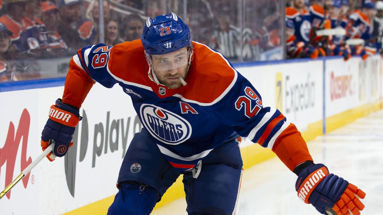 EDMONTON, CANADA - APRIL 25: Leon Draisaitl #29 of the Edmonton Oilers skates against the Los Angeles Kings during the second period in Game Three of the First Round of the 2025 Stanley Cup Playoffs at Rogers Place on April 25, 2025, in Edmonton, Canada.
