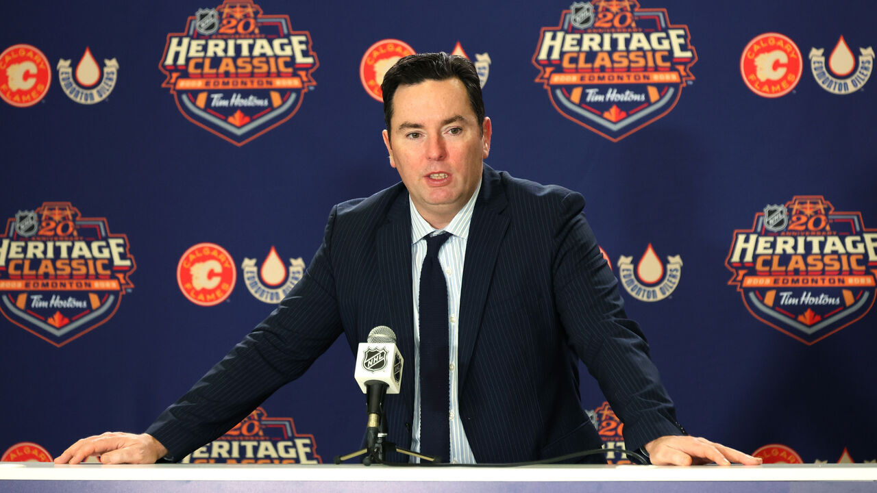EDMONTON, ALBERTA - OCTOBER 29: Head coach Jay Woodcroft of the Edmonton Oilers attends a press conference after the 2023 Tim Hortons NHL Heritage Classic between the Calgary Flames and the Edmonton Oilers at Commonwealth Stadium on October 29, 2023 in Edmonton, Alberta.