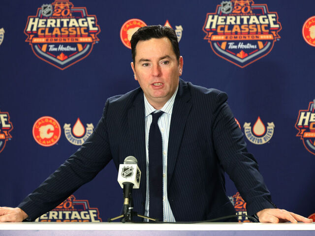 EDMONTON, ALBERTA - OCTOBER 29: Head coach Jay Woodcroft of the Edmonton Oilers attends a press conference after the 2023 Tim Hortons NHL Heritage Classic between the Calgary Flames and the Edmonton Oilers at Commonwealth Stadium on October 29, 2023 in Edmonton, Alberta.