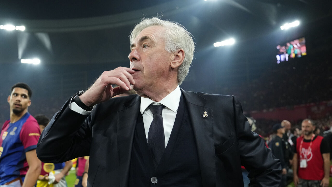 Carlo Ancelotti head coach of Real Madrid after the Copa del Rey Final match between FC Barcelona and Real Madrid at Estadio de La Cartuja on April 26, 2025 in Seville, Spain.