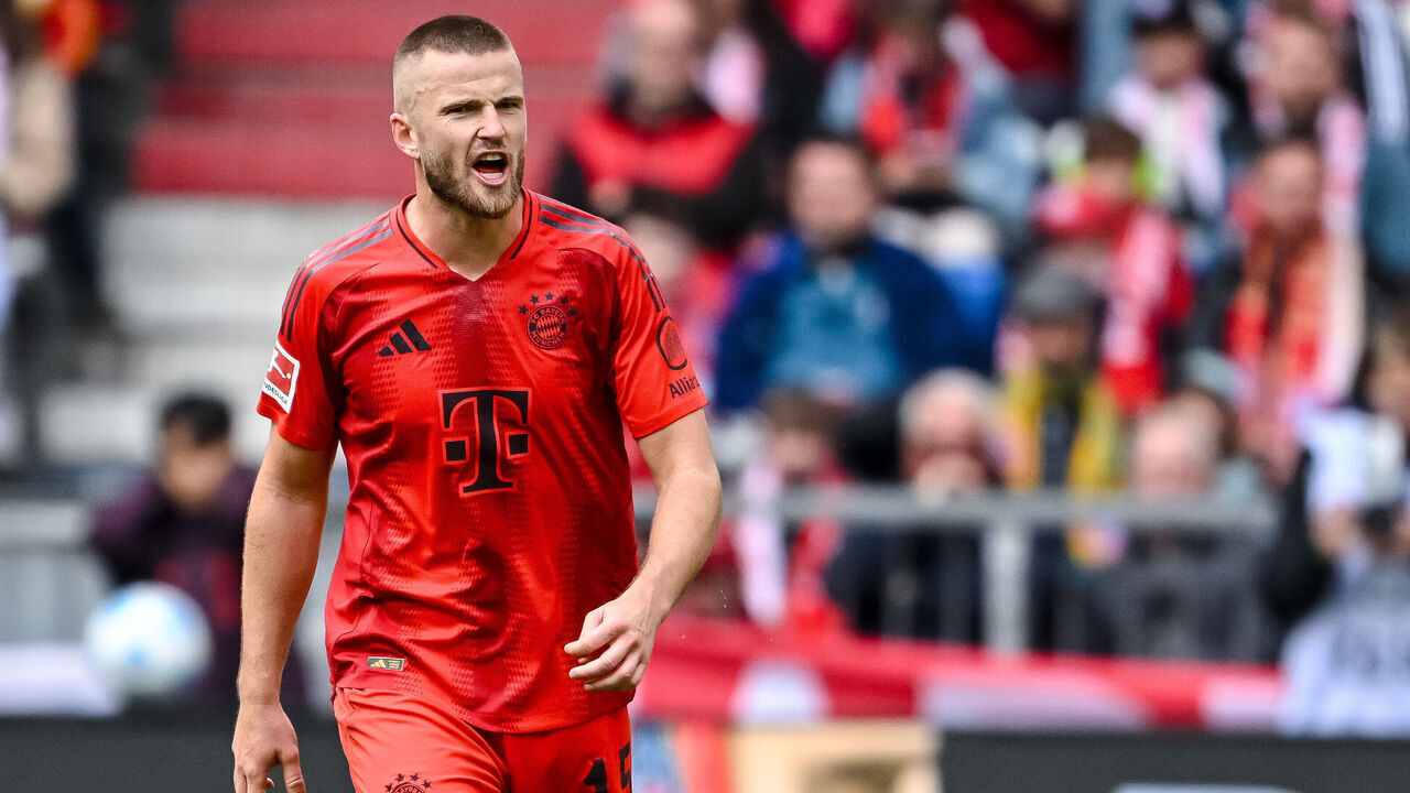 Munich, Germany - April 26: Eric Dier of Bayern Muenchen looks on during the Bundesliga match between FC Bayern München and 1. FSV Mainz 05 at Allianz Arena on April 26, 2025 in Munich, Germany.