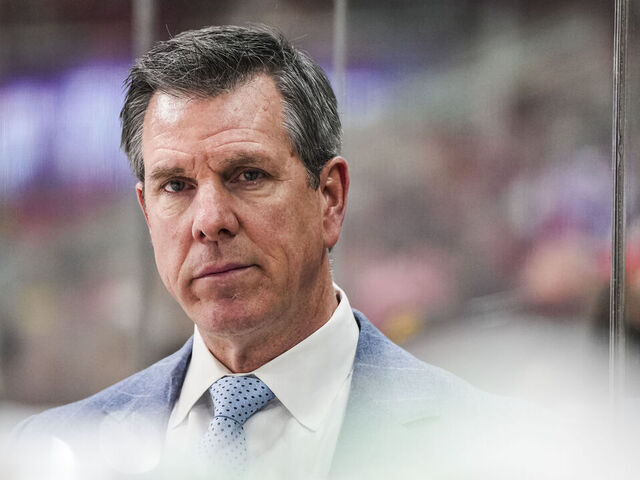 RALEIGH, NORTH CAROLINA - JANUARY 05: Head Coach Mike Sullivan of the Pittsburgh Penguins looks on during the second period of a game against the Carolina Hurricanes at Lenovo Center on January 05, 2025 in Raleigh, North Carolina.