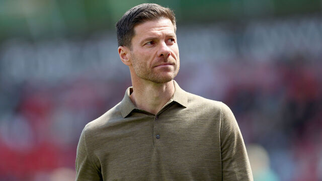 LEVERKUSEN, GERMANY - APRIL 26: Xabi Alonso, Head Coach of Bayer 04 Leverkusen, is seen during the Bundesliga match between Bayer 04 Leverkusen and FC Augsburg at BayArena on April 26, 2025 in Leverkusen, Germany.
