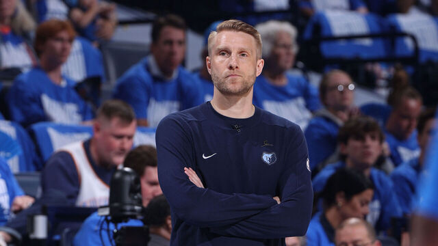 OKLAHOMA CITY, OK - APRIL 22: Head Coach Tuomas Iisalo of the Memphis Grizzlies looks on during the game against the Oklahoma City Thunder during Round 1 Game 2 of the 2025 NBA Playoffs on April 22, 2025 at Paycom Center in Oklahoma City, Oklahoma. Mandatory Copyright Notice: Copyright 2025 NBAE