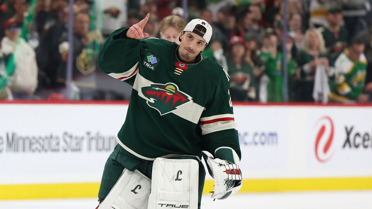 ST PAUL, MINNESOTA - MAY 01: Marc-Andre Fleury #29 of the Minnesota Wild reacts after losing to the Vegas Golden Knights 3-2 in Game Six of the First Round of the 2025 Stanley Cup Playoffs at Xcel Energy Center on May 01, 2025 in St Paul, Minnesota.
