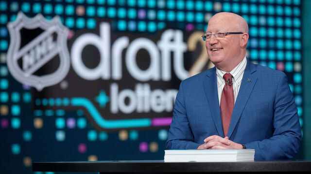 SECAUCUS, NEW JERSEY - MAY 07: National Hockey League Deputy Commissioner Bill Daly looks on during the 2024 NHL Draft Lottery at NHL Network Studio on May 07, 2024 in Secaucus, New Jersey.