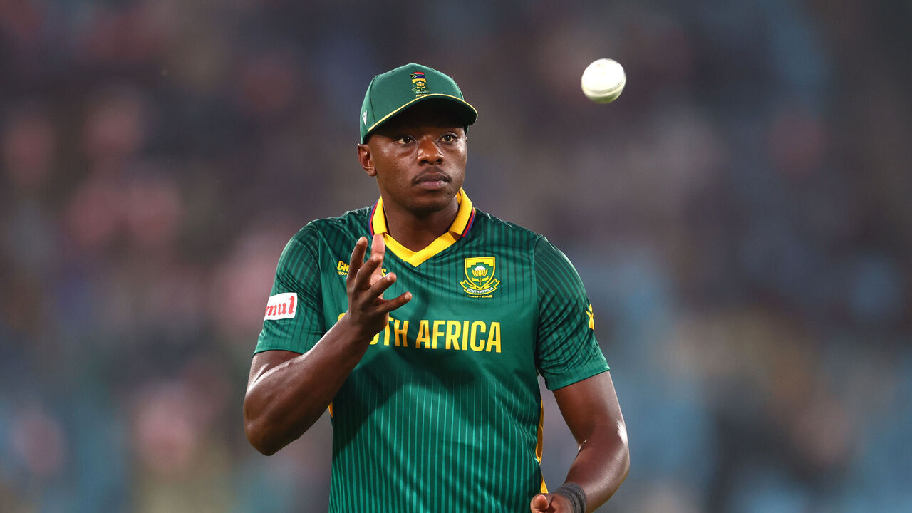 KARACHI, PAKISTAN - FEBRUARY 21: Kagiso Rabada of South Africa looks on during the ICC Champions Trophy 2025 match between Afghanistan and South Africa at National Stadium on February 21, 2025 in Karachi, Pakistan.