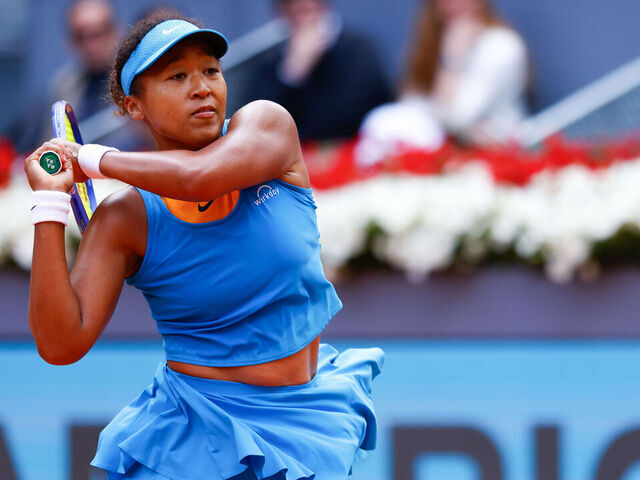 MADRID, SPAIN - APRIL 22: Naomi Osaka of Japan in action against Lucia Bronzetti of Italy during the Mutua Madrid Open 2025, ATP Masters 1000 and WTA 1000, tennis tournament celebrated at Caja Magica on April 22, 2025 in Madrid, Spain.
