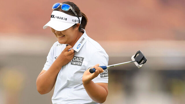 ST GEORGE, UTAH - MAY 04: Haeran Ryu of South Korea reacts after winning the final round of the Black Desert Championship 2025 at Black Desert Resort on May 04, 2025 in St George, Utah.