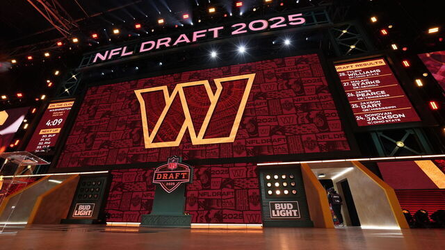 GREEN BAY, WISCONSIN - APRIL 24: A general view of the video board on stage with the Washington Commanders 29th pick during the first round of the 2025 NFL Draft on April 24, 2025 in Green Bay, Wisconsin.