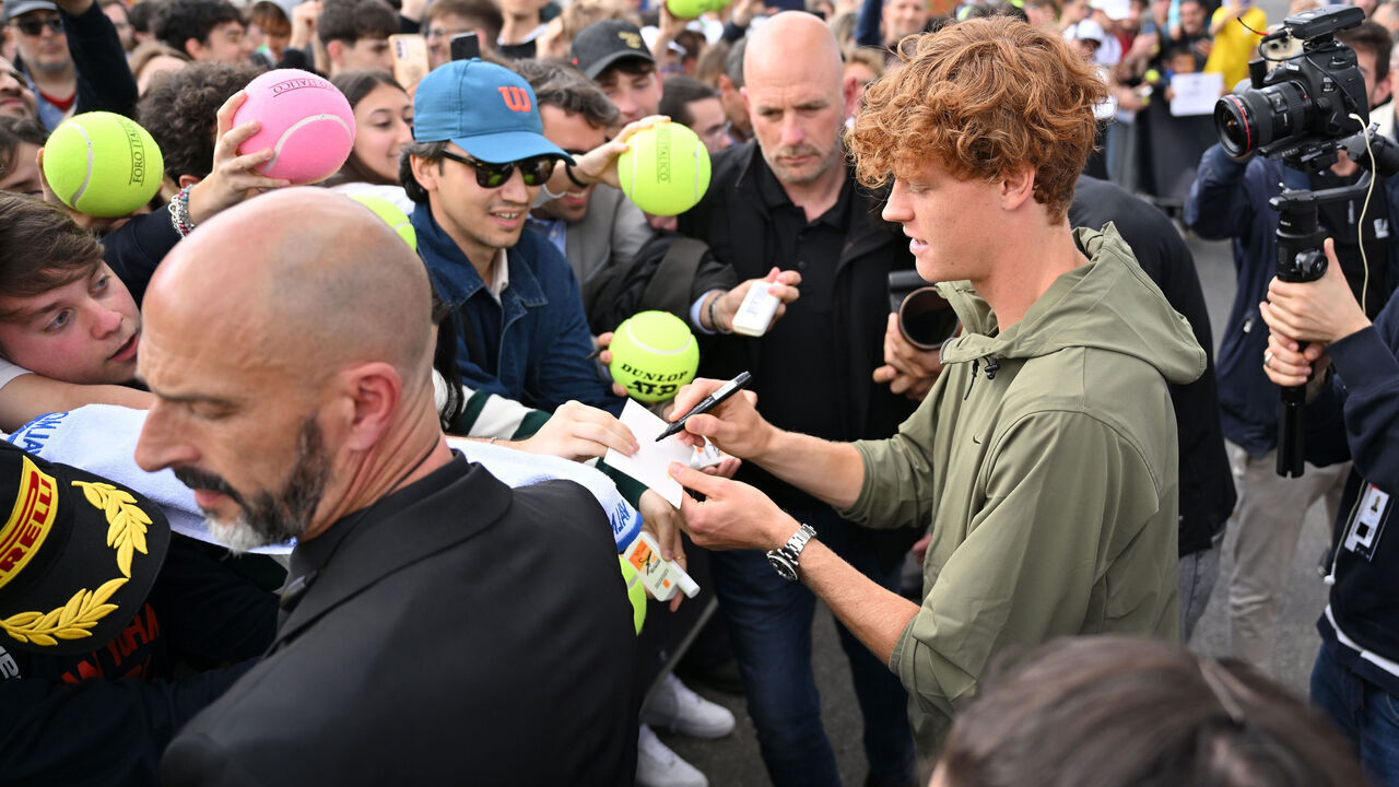 ROME, ITALY - MAY 07: Jannik Sinner, of Italy, meets supporters during the Internazionali BNL D'Italia 2024 at Foro Italico on May 07, 2024 in Rome, Italy.