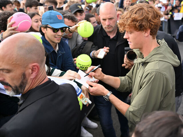 ROME, ITALY - MAY 07: Jannik Sinner, of Italy, meets supporters during the Internazionali BNL D'Italia 2024 at Foro Italico on May 07, 2024 in Rome, Italy.