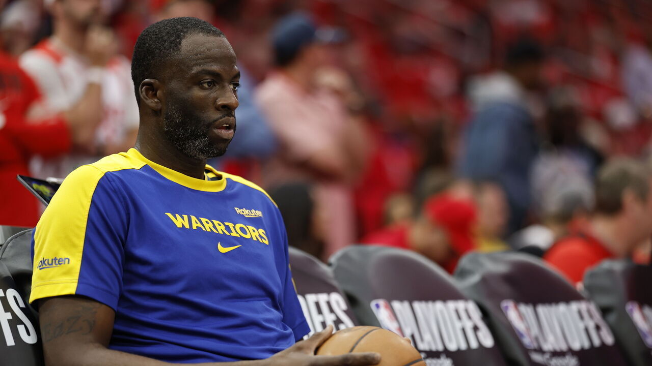 HOUSTON, TX - MAY 4: Draymond Green #23 of the Golden State Warriors looks on during the game against the Houston Rockets during Round 1 Game 7 on May 4, 2025 at the Toyota Center in Houston, Texas. Mandatory Copyright Notice: Copyright 2025 NBAE