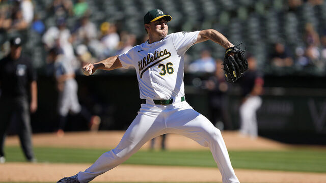 OAKLAND, CALIFORNIA - SEPTEMBER 08: Ross Stripling #36 of the Oakland Athletics pitches against the Detroit Tigers in the top of the eighth inning at the Oakland Coliseum on September 8, 2024 in Oakland California.