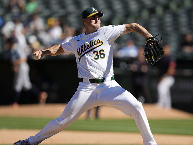 OAKLAND, CALIFORNIA - SEPTEMBER 08: Ross Stripling #36 of the Oakland Athletics pitches against the Detroit Tigers in the top of the eighth inning at the Oakland Coliseum on September 8, 2024 in Oakland California.