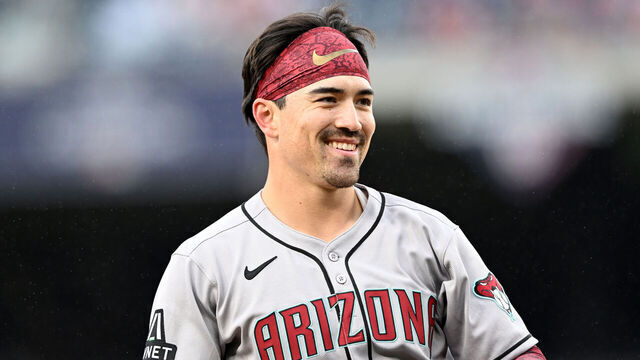 WASHINGTON, DC - APRIL 06: Corbin Carroll #7 of the Arizona Diamondbacks celebrates after hitting a triple against the Washington Nationals at Nationals Park on April 06, 2025 in Washington, DC.