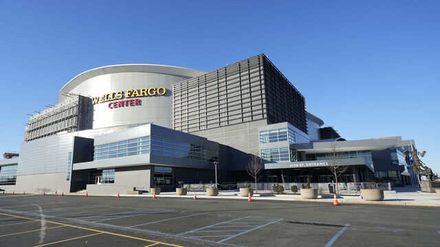 PHILADELPHIA, PA - FEBRUARY 04: Exterior view of the Wells Fargo Center before a college basketball game between the Providence Friars and the Villanova Wildcats on February 4, 2024 in Philadelphia, Pennsylvania.