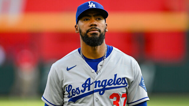 ATLANTA, GA MAY 04: Los Angeles right fielder Teoscar Hernandez (37) warms up prior to the start of the MLB game between the Los Angeles Dodgers and the Atlanta Braves on May 4th, 2025 at Truist Park in Atlanta, GA.