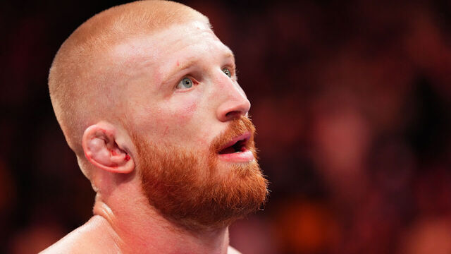 DES MOINES, IOWA - MAY 03: Bo Nickal reacts after his TKO loss to Reinier de Ridder of The Netherlands in their middleweight fight during the UFC Fight Night event at Wells Fargo Arena on May 03, 2025 in Des Moines, Iowa.