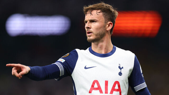 LONDON, ENGLAND - MAY 01: James Maddison of Tottenham Hotspur during the UEFA Europa League 2024/25 Quarter Final Second Leg match between Tottenham Hotspur and FK Bodo/Glimt at Tottenham Hotspur Stadium on May 01, 2025 in London, England.