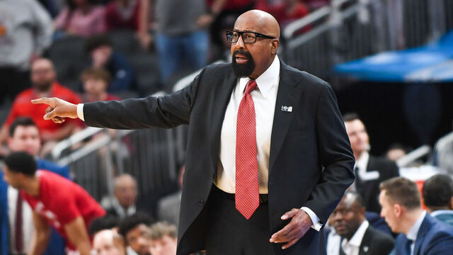 INDIANAPOLIS, INDIANA - MARCH 13: Head Basketball Coach Mike Woodson of the Indiana Hoosiers reacts during the second half of a second round game of the Big Ten Men's Basketball Tournament against the Oregon Ducks at Gainbridge Fieldhouse on March 13, 2025 in Indianapolis, Indiana. The Oregon Ducks won the game 72-59.