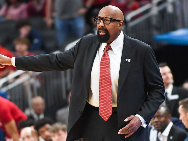 INDIANAPOLIS, INDIANA - MARCH 13: Head Basketball Coach Mike Woodson of the Indiana Hoosiers reacts during the second half of a second round game of the Big Ten Men's Basketball Tournament against the Oregon Ducks at Gainbridge Fieldhouse on March 13, 2025 in Indianapolis, Indiana. The Oregon Ducks won the game 72-59.
