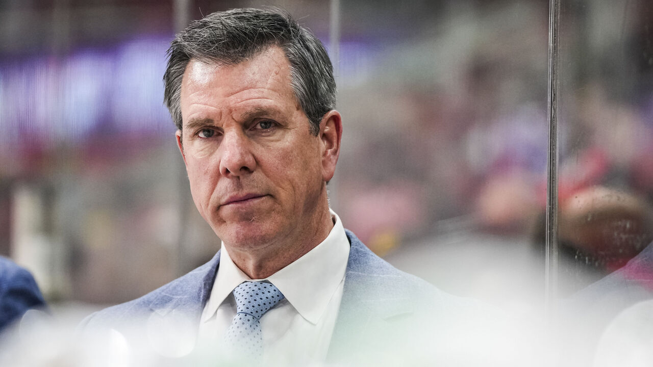 RALEIGH, NORTH CAROLINA - JANUARY 05: Head Coach Mike Sullivan of the Pittsburgh Penguins looks on during the second period of a game against the Carolina Hurricanes at Lenovo Center on January 05, 2025 in Raleigh, North Carolina.