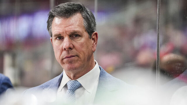 RALEIGH, NORTH CAROLINA - JANUARY 05: Head Coach Mike Sullivan of the Pittsburgh Penguins looks on during the second period of a game against the Carolina Hurricanes at Lenovo Center on January 05, 2025 in Raleigh, North Carolina.