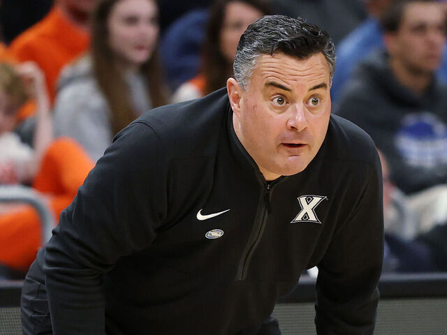 MILWAUKEE, WISCONSIN - MARCH 21: Head coach Sean Miller of the Xavier Musketeers looks on in the first half against the Illinois Fighting Illini in the first round of the NCAA Men's Basketball Tournament at Fiserv Forum on March 21, 2025 in Milwaukee, Wisconsin.