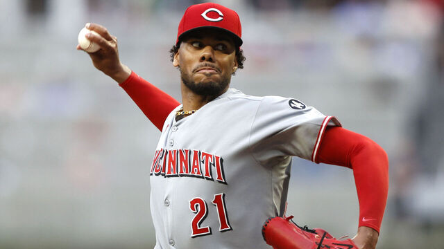 ATLANTA, GA - MAY 07: Cincinnati Reds starting pitcher Hunter Greene #21 delivers a pitch during the MLB game between the Cincinnatti Reds and the Atlanta Braves on May 07, 2025 at TRUIST Park in Atlanta, GA.